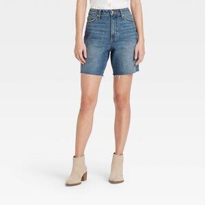 Vintage Stretch Womens Bermuda Denim Shorts Raw Hem
